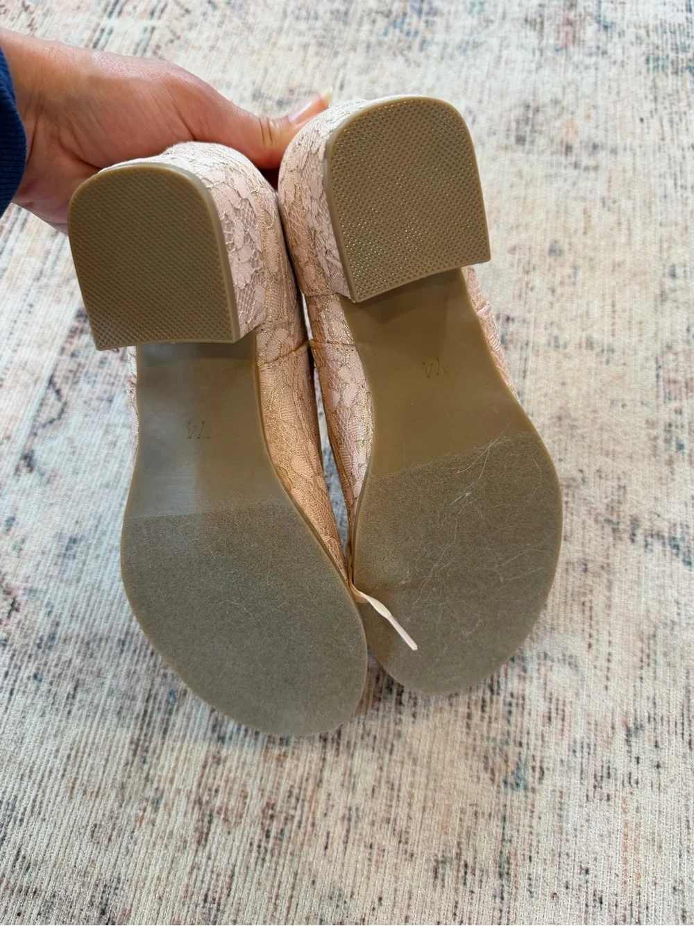 Joyfolie Lace Mary Jane Heels in Blush Pink